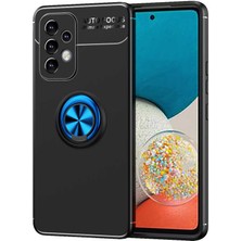 Case 4U Samsung Galaxy A33 5G Uyumlu Kılıf Mıktanıslı Autofocus Shockprof Ravel Yüzüklü Standlı Slikon Kapak Siyah - Mavi