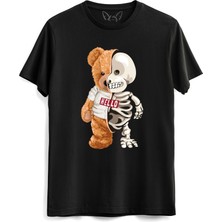 Alfa Tshirt Skeleton Tedy Bear Siyah Tshirt