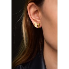 Papatya Silver 925 Ayar Gümüş Gold Kaplama Taşlı Kelebek Küpe