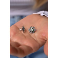 Papatya Silver 925 Ayar Gümüş Rodyum Kaplama Taşı Tohumlu Linum Çiçeği Küpe