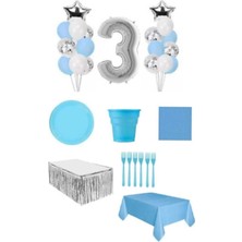 Bal10 Dünyası Mavi Renk 3 Yaş Doğum Günü  Seti