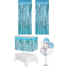 Bal10 Dünyası Mavi Renk Parti Seti 7'li Standlı Balon