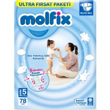 Molfix Bebek Bezi Beden:5 (11-18KG) Junior 78 Adet Ultra Fırsat Pk+3 Adet Islak Mendil