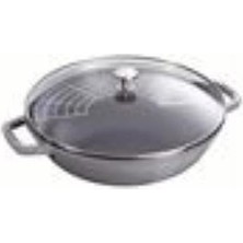 Staub La Cocotte Wok Tava Cam Kapaklı | Döküm Demir | Grafit Gri | 30 cm