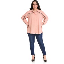 Disentis Modest Büyük Beden Zincir Saçak Detaylı Gizli Patlı Pudra Bayan Gömlek