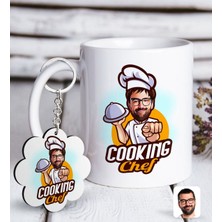 BK Kişiye Özel Erkek Chef Karikatürlü Beyaz Kupa ve Anahtarlık Hediye Seti-15