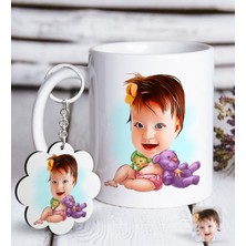 BK Kişiye Özel Bebek Karikatürlü Beyaz Kupa ve Anahtarlık Hediye Seti-2