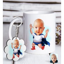 BK Kişiye Özel Bebek Karikatürlü Beyaz Kupa ve Anahtarlık Hediye Seti-3