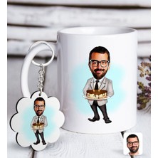 BK Kişiye Özel Erkek Doğum Günü Karikatürlü Beyaz Kupa ve Anahtarlık Hediye Seti-4