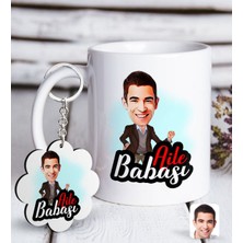 BK Kişiye Özel Aile Babası Karikatürlü Beyaz Kupa ve Anahtarlık Hediye Seti-1