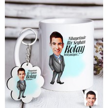 BK Kişiye Özel Erkek Kolay Yetişmiyor Karikatürlü Beyaz Kupa ve Anahtarlık Hediye Seti-1