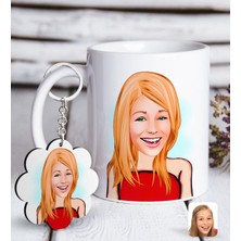 BK Kişiye Özel Bayan Karikatürlü Beyaz Kupa ve Anahtarlık Hediye Seti-33