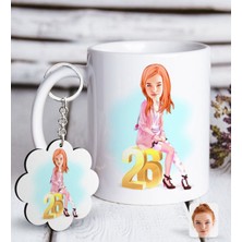 BK Kişiye Özel Bayan Doğum Günü Karikatürlü Beyaz Kupa ve Anahtarlık Hediye Seti-10