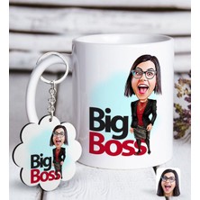 BK Kişiye Özel Bayan Big Boss Karikatürlü Beyaz Kupa ve Anahtarlık Hediye Seti-2