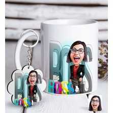 BK Kişiye Özel Bayan Big Boss Karikatürlü Beyaz Kupa ve Anahtarlık Hediye Seti-1