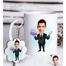 BK Kişiye Özel Erkek Doğum Günü Karikatürlü Beyaz Kupa ve Anahtarlık Hediye Seti-2