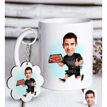 BK Kişiye Özel Erkek Mangalcı Karikatürlü Beyaz Kupa ve Anahtarlık Hediye Seti-2