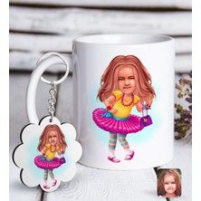 BK Kişiye Özel Kız Çocuk Karikatürlü Beyaz Kupa ve Anahtarlık Hediye Seti-11