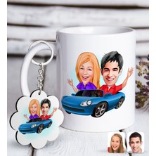 BK Kişiye Özel Sevgililer Karikatürlü Beyaz Kupa ve Anahtarlık Hediye Seti-52