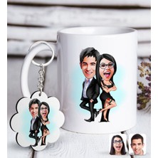 BK Kişiye Özel Sevgililer Karikatürlü Beyaz Kupa ve Anahtarlık Hediye Seti-6