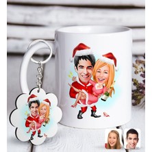 BK Kişiye Özel Yeni Yıl Sevgililer Karikatürlü Beyaz Kupa ve Anahtarlık Hediye Seti-2