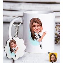 BK Kişiye Özel Kız Çocuk Karikatürlü Beyaz Kupa ve Anahtarlık Hediye Seti-1