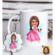 BK Kişiye Özel Kız Çocuk Prenses Karikatürlü Beyaz Kupa ve Anahtarlık Hediye Seti-2