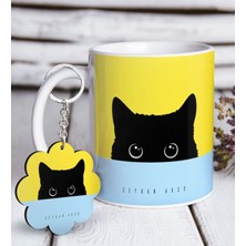 BK Kişiye Özel Sevimli Kedi Beyaz Kupa ve Anahtarlık Hediye Seti-1