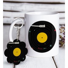 BK Kişiye Özel Retro Plak Beyaz Kupa ve Anahtarlık Hediye Seti