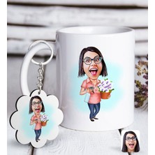 BK Kişiye Özel Ev Hanımı Karikatürlü Beyaz Kupa ve Anahtarlık Hediye Seti-2