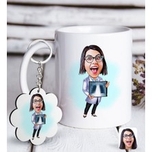 BK Kişiye Özel Bayan Radyolojist Karikatürlü Beyaz Kupa ve Anahtarlık Hediye Seti-1