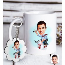 BK Kişiye Özel Erkek Emlakçı Karikatürlü Beyaz Kupa ve Anahtarlık Hediye Seti-1