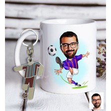 BK Kişiye Özel Bordo-Mavi Futbolcu Karikatür ve Formalı Metal Anahtarlık Hediye Seti