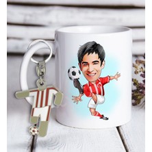 BK Kişiye Özel Kırmızı-Beyaz Futbolcu Karikatür ve Formalı Metal Anahtarlık Hediye Seti