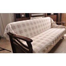 Buldan Pamuklu Koltuk Örtüsü Kolsuz Takım (3+3+1+1) - Kahve Çizgili - Kolsuz Takım