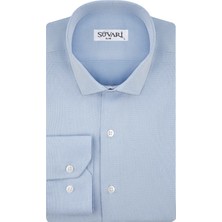 Süvari GM2024700309 Klasik Yaka Slim Fit Armürlü Mavi Erkek Gömlek