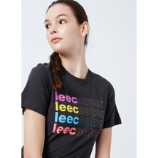 Lee Cooper 222 LCF 242021 Bisiklet Yaka Oversized Baskılı Antrasit Kadın T-Shirt