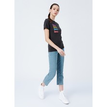 Lee Cooper 222 LCF 242021 Bisiklet Yaka Oversized Baskılı Antrasit Kadın T-Shirt