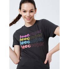 Lee Cooper 222 LCF 242021 Bisiklet Yaka Oversized Baskılı Antrasit Kadın T-Shirt