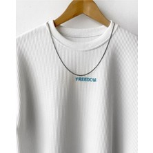 A&O Style Erkek Beyaz Fitilli Oversize %100 Pamuk Kadife Kumaş Yazlık Kısa Kollu T-Shirt