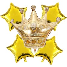 Best Parti Gold Kral Tacı Folyo 1 Adet 24 Inç 4 Adet 18 Inç Gold Yıldız Folyo Balon Set