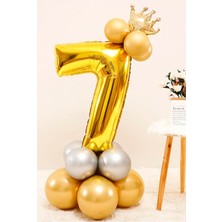 Best Parti Gold Renk 7 Yaş Krom Gold-Gümüş Renkler Altın Taçlı Balon Seti