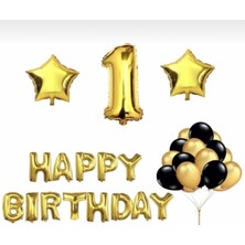 Best Parti Gold 1 Yaş Happy Bırthday Folyo Balonlu Yıldızlı Set