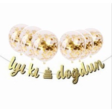 Best Parti Gold Konfetili Şeffaf Balon Pembe Iyi Ki Doğdun Kaligrafi Banner Yazı