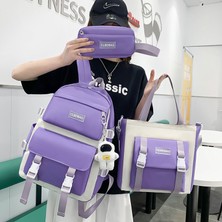 Clbdbag Ilkokul Öğrencilerinin Okul Çantası 3 Parça Set Kadınlar Sırt Çantası Büyük Kapasiteli Seyahat Sırt Çantası(Aksesuarlar Dahil) (Yurt Dışından)