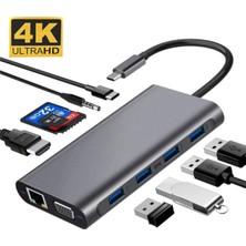 Mobitell Type-C To 4*usb 3.0 4K HDMI VGA 1000 Mbps RJ45 Pd Aux Sd Tf Kart 11 In 1 Çevirici