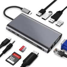 Mobitell Type-C To 4*usb 3.0 4K HDMI VGA 1000 Mbps RJ45 Pd Aux Sd Tf Kart 11 In 1 Çevirici