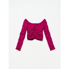 Dilvin 10201 Omzu Açık Büzgülü Kazak-Ahududu