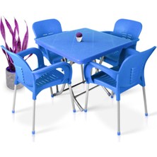 Romanoset Paris 80 x 80 cm Katlanır Bahçe ve Balkon Masa Takımı 4 Sandalyeli Mavi