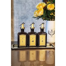 Khakma Gold Çelik Stantlı Amber Zeytinyağı Nar Ekşisi Sirke Şişesi Yağdanlık 3lü Set Goldçelikcb3